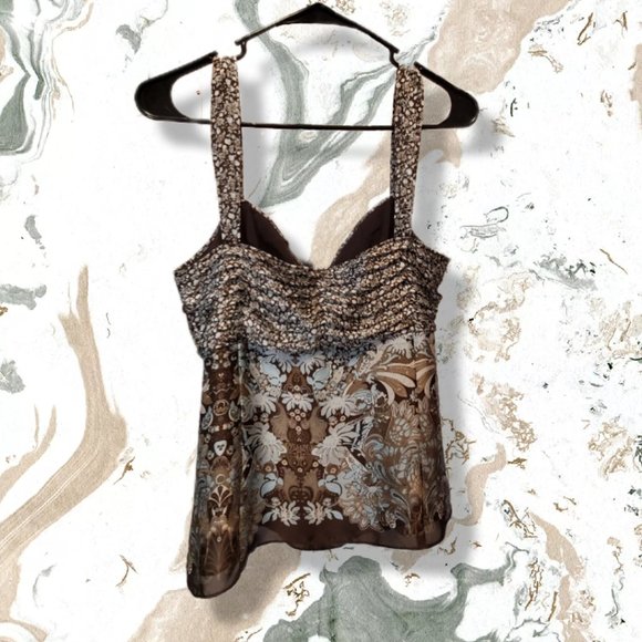 Ann Taylor size 8 brown & blue wide-strap camisole, EUC - Picture 2 of 6